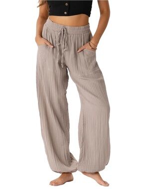 Lotus & Luna Cotton Jogger Harem Pants Stone Size Large NWT Boho Lounge Yoga